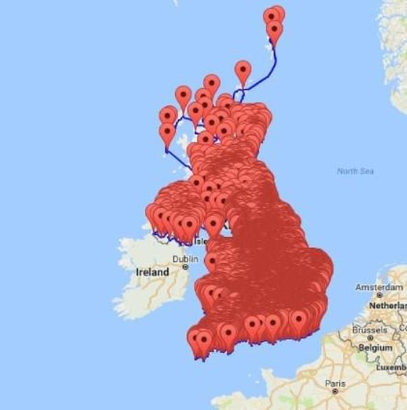 Eine Karte mit allen Pubs im Vereinigten Königreich