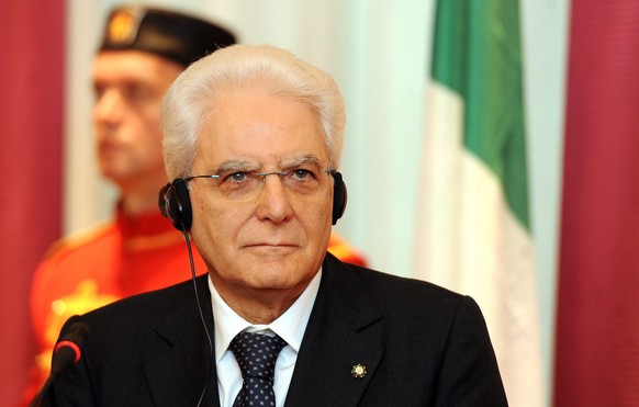 epa04768496 Italian President Sergio Mattarella speaks during a joint press conference with President of Montenegro Filip Vujanovic (not pictured), in Cetinje, Montenegro, 26 May 2015. Mattarella is o ...