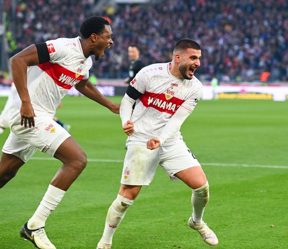 Germany, Stuttgart, 27.01.2024, MHP Arena, VfB Stuttgart vs RB Leipzig - 1. Bundesliga, Deniz Undav VfB Stuttgart celebrates his second goal with Dan-Axel Zagadou VfB Stuttgart Stuttgart MHP Arena Bad ...