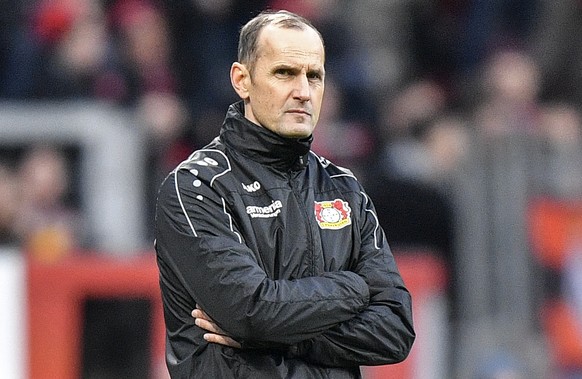 Leverkusen&#039;s coach Heiko Herrlich attends the German Bundesliga soccer match between Bayer Leverkusen and Hertha BSC Berlin in Leverkusen, Germany, Saturday, Dec. 22, 2018. Herrlich was dismissed ...