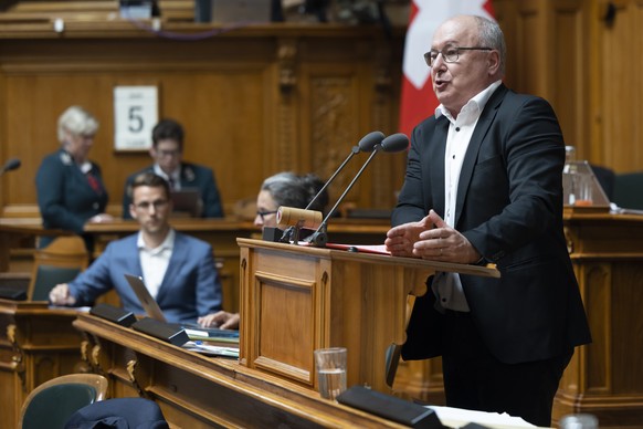 Pierre-Yves Maillard, SP-VD, spricht waehrend der Debatte um die Renteninitiative, waehrend der Sommersession der Eidgenoessischen Raete, am Montag, 5. Juni 2023, in Bern. (KEYSTONE/Peter Klaunzer)