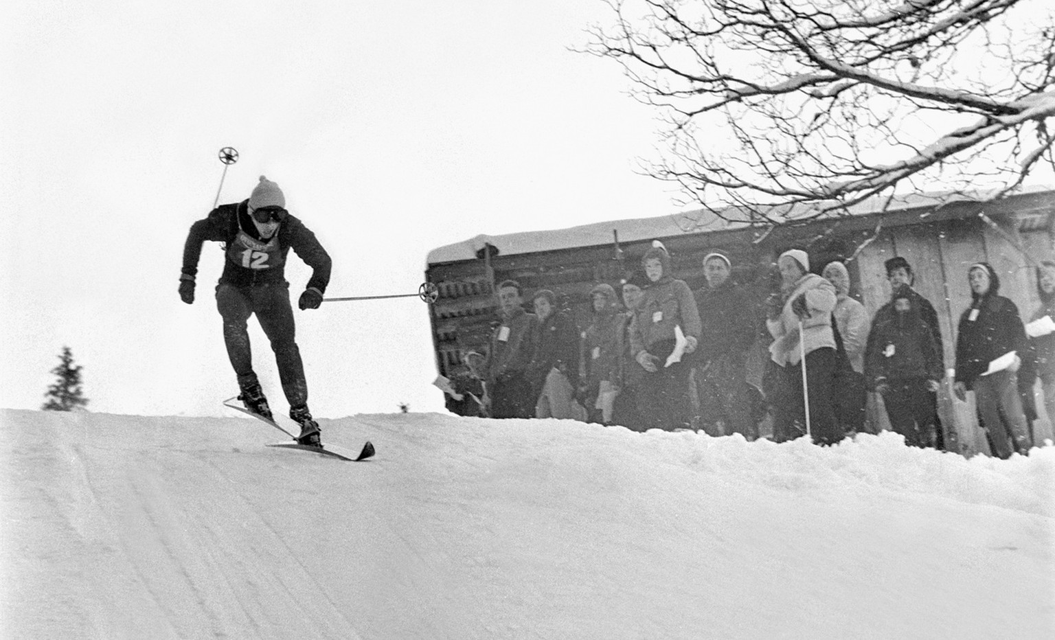 Karl Schranz gewinnt im Januar 1959 in Wengen im Lauberhornrennen die Abfahrt. (KEYSTONE/Str)