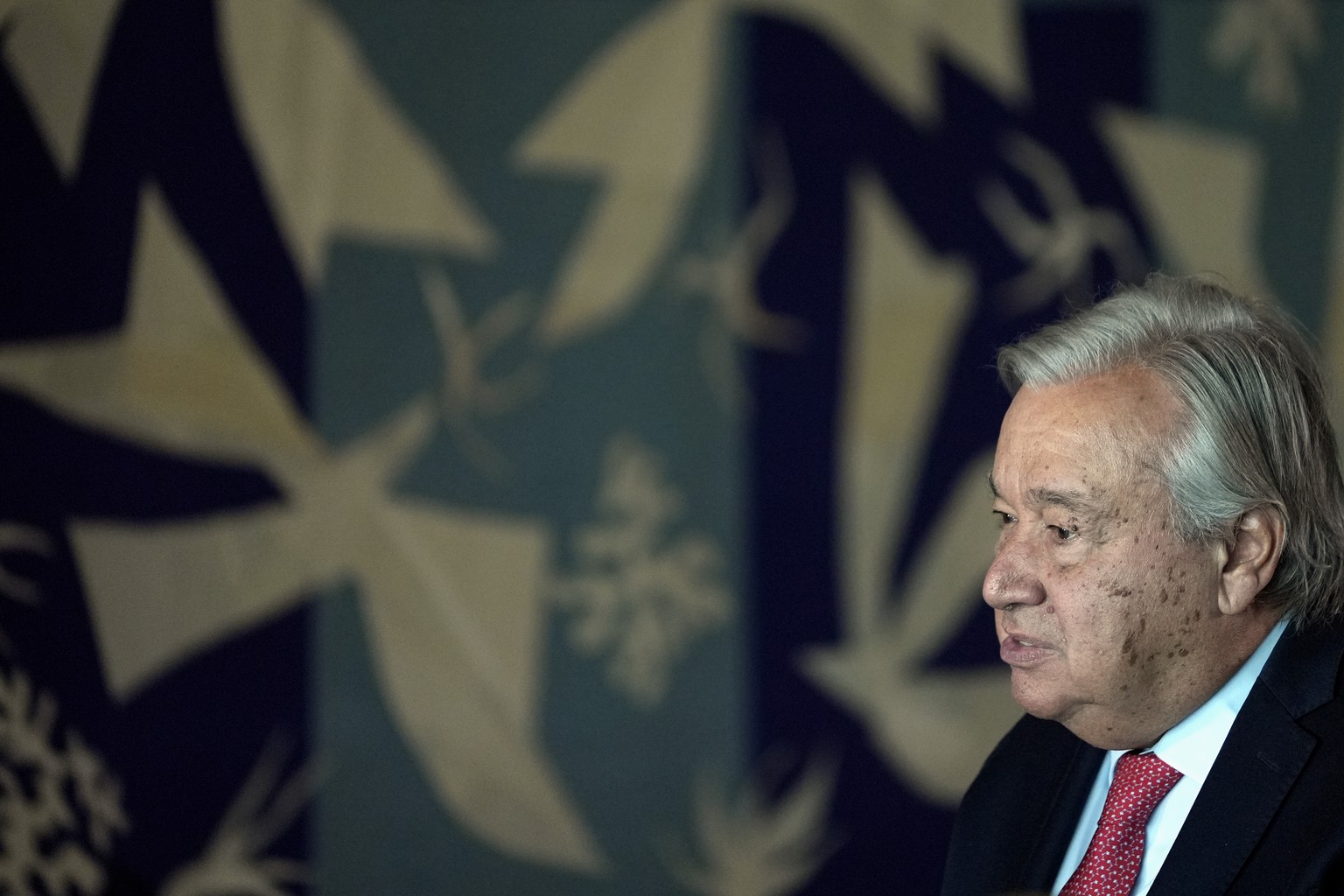 United Nations Secretary-General Antonio Guterres speaks during an interview at the United Nations headquarters, Monday, Sept. 9, 2024. (AP Photo/Pamela Smith)
Antonio Guterres