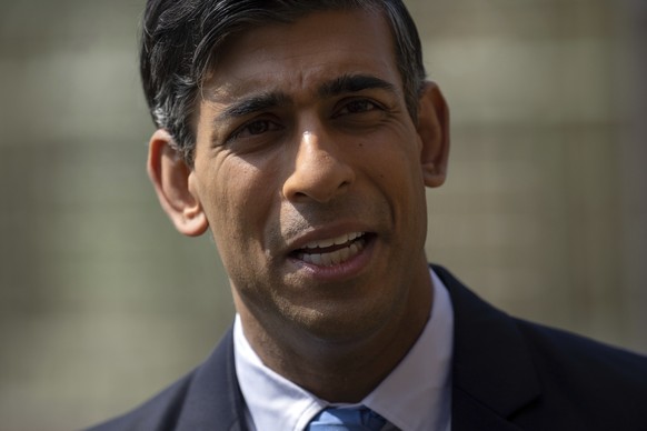 Britain&#039;s Prime Minister, Rishi Sunak, speaks during a press conference with Ukraine&#039;s President, Volodymyr Zelenskyy in the garden at Chequers, the prime minister&#039;s official country re ...