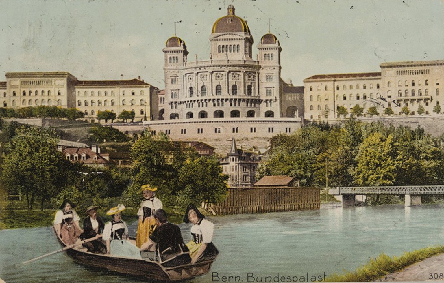 Auf einer Postkarte von 1908 wird das Bundeshaus als «Berner Bundespalast» bezeichnet.