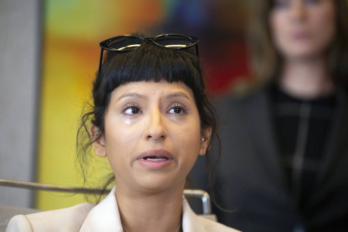 Ashley Solis, the first woman to file sexual assault claims against Houston Texans quarterback Deshaun Watson, gives a statement during a news conference, Tuesday, April 6, 2021, in Houston. (Yi-Chin  ...
