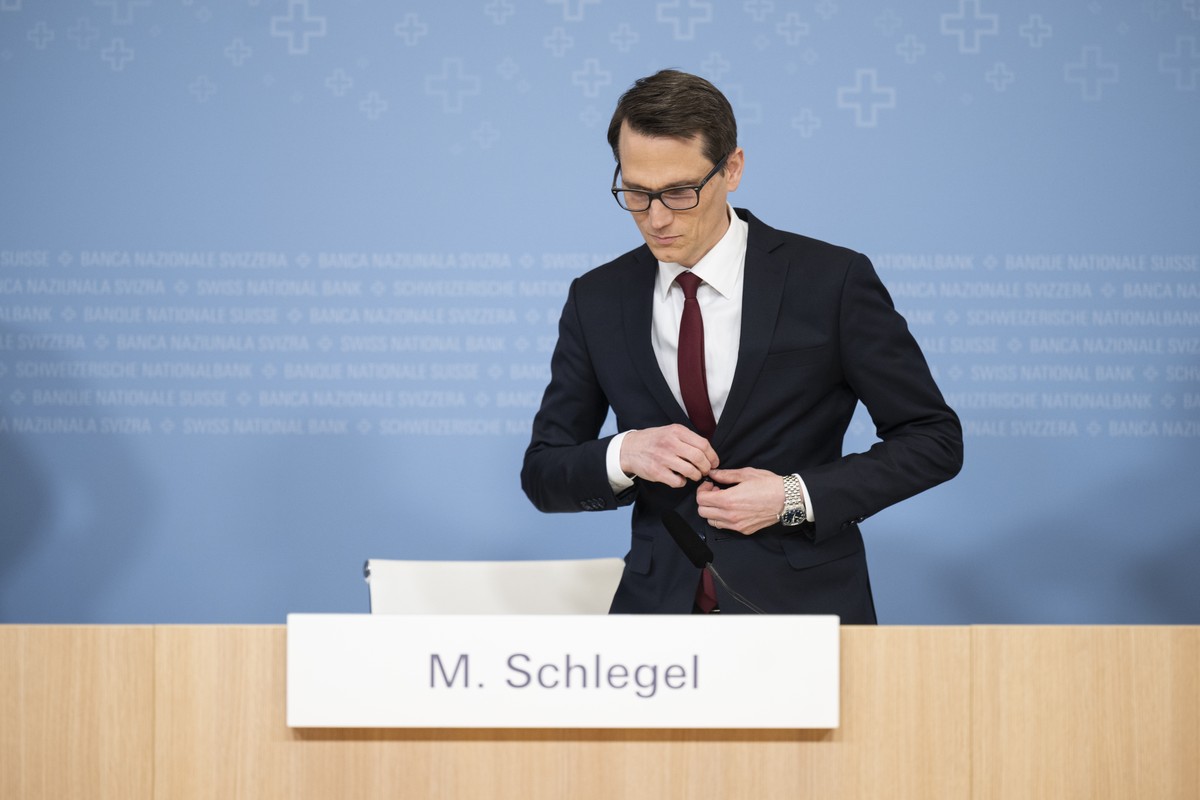 Martin Schlegel, Chairman of the Governing Board of Swiss National Bank, SNB, speaks during a quarterly press conference on economic growth and monetary policy prospects at the Swiss National Bank in  ...
