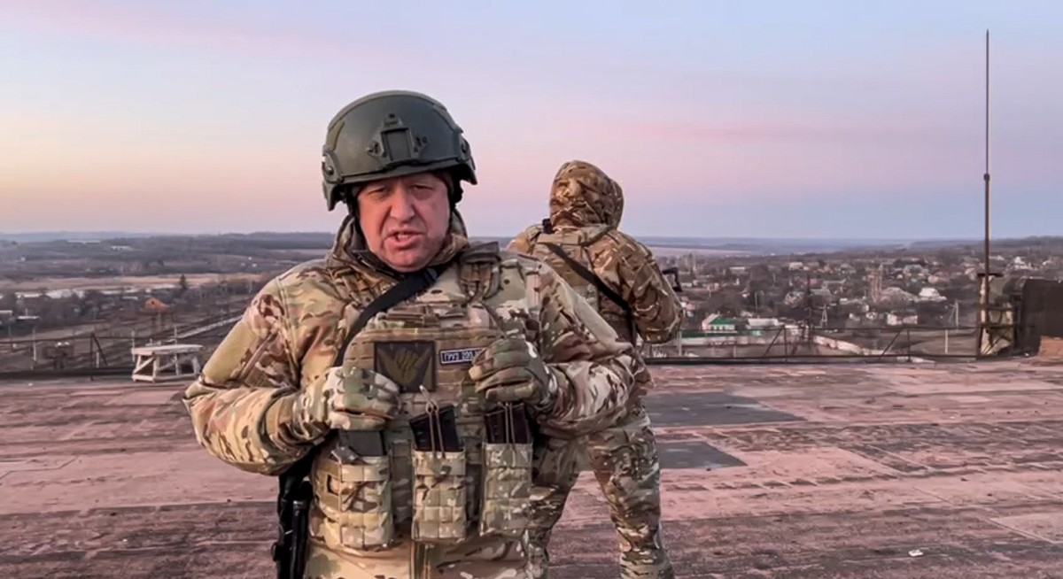 In this handout photo taken from video released by Prigozhin Press Service on Friday, March 3, 2023, Yevgeny Prigozhin, the owner of the Wagner Group military company, addresses to Ukrainian President ...
