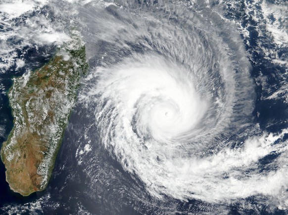 epa09724777 A handout satellite image made available by the National Aeronautics and Space Administration (NASA) shows Cyclone Batsirai, 02 February 2022 (issued 03 February 2022). Just two weeks afte ...
