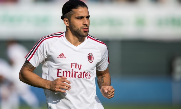 Milans Ricardo Rodriguez in action during a friendly soccer match between FC Lugano from Switzerland and Milan AC from Italy, at the Stadium Cornaredo, in Lugano, Switzerland, Tuesday July 11 2017. (K ...