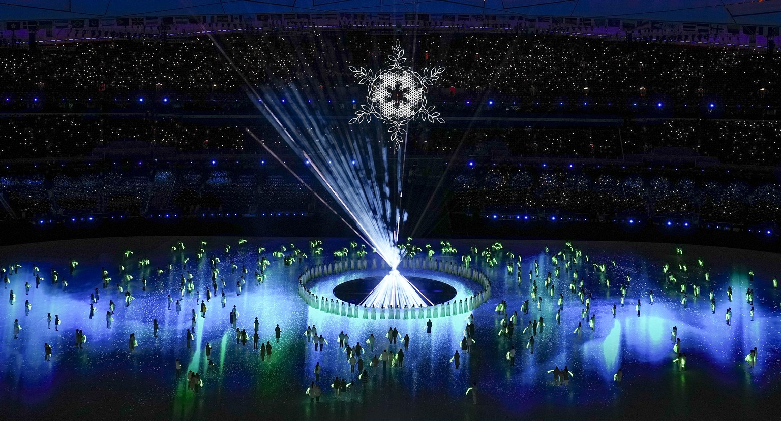 Performers participate during the closing ceremony of the 2022 Winter Olympics, Sunday, Feb. 20, 2022, in Beijing. (AP Photo/Brynn Anderson)