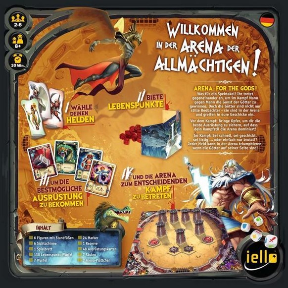 Arena for the Gods, Rückseite Spieleschachtel