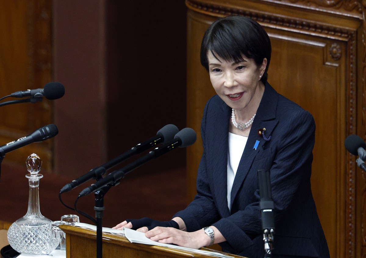 epa12760695 Japan's Prime Minister Sanae Takaichi delivers a policy speech at the Diet in Tokyo, Japan, 20 February 2026. The speech marked the start of a Diet session following her reelection as ...