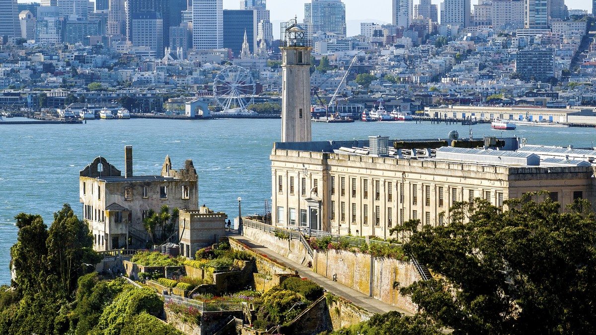 With San Francisco in the background, Alcatraz Island is pictured on Monday, May 5, 2025, in the San Francisco Bay, Calif. (AP Photo/Noah Berger)
Trump Alcatraz