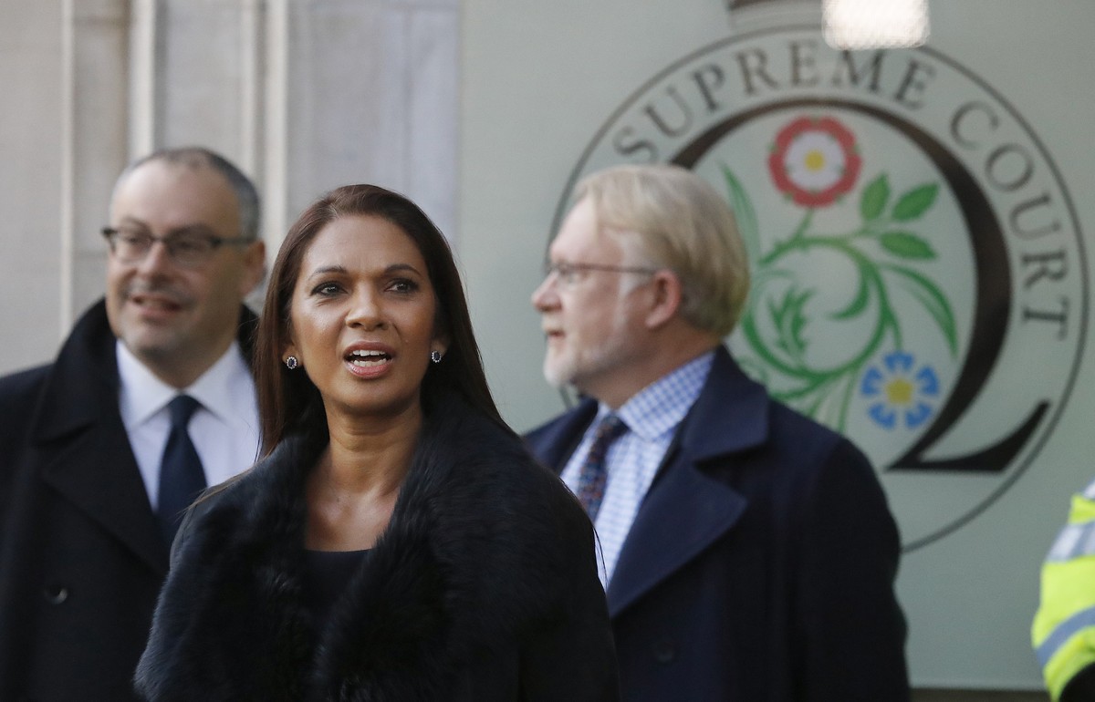 Gina Miller, a founder of investment management group SCM Private, arrives at the Supreme Court in London, Tuesday, Jan. 24, 2017. Britain's Supreme Court will rule Tuesday on whether the prime m ...