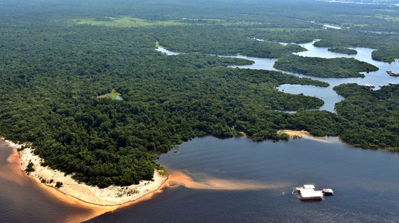 epa12200401 (FILE) - Aerial view of the rainforest on the shore of the Rio Negro at Manaus, Brazil, 10 December 2013 (reissued 27 June 2025). The UN International Day of the Tropics, on 29 June, is ob ...