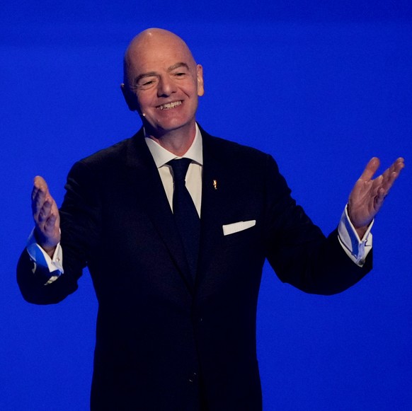 FIFA President Gianni Infantino speaks during the draw for the 2026 soccer World Cup at the Kennedy Center in Washington, Friday, Dec. 5, 2025. (AP Photo/Chris Carlson)
WCup Draw Soccer