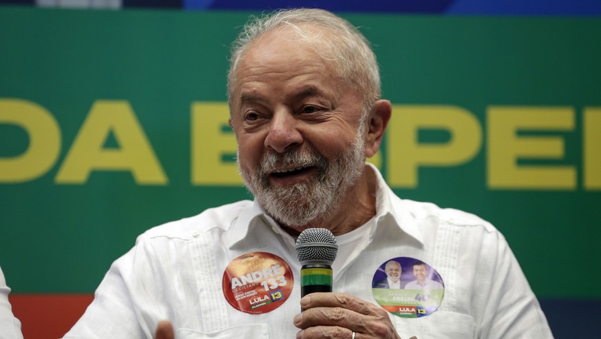 epa10215668 The former president and presidential candidate of Brazil Luiz Inacio Lula da Silva attends a press conference in Rio de Janeiro, Brazil, 30 September 2022. Brazil will hold general electi ...