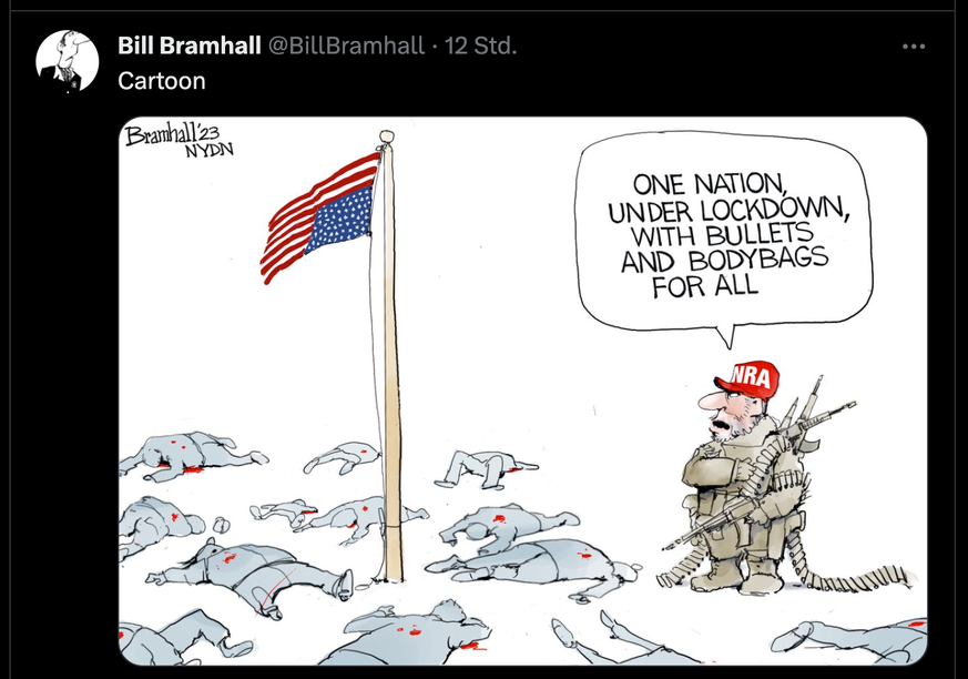 Karikatur zu Schusswaffen-Opfern in den USA und der Waffenlobbyorganisation NRA.
