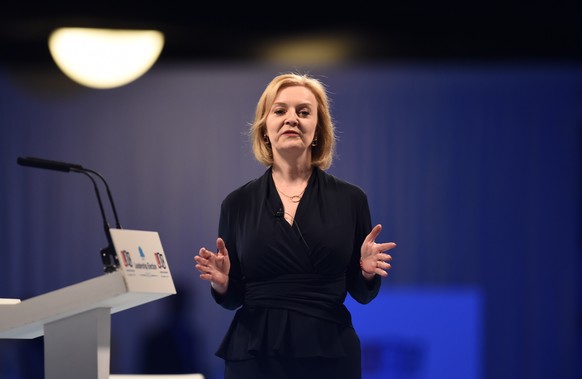 epa10096075 British Foreign Secretary and leadership candidate Liz Truss at the Conservative Party leadership election hustings at the Elland Road Conference Centre in Leeds, Britain, 28 July 2022. Th ...