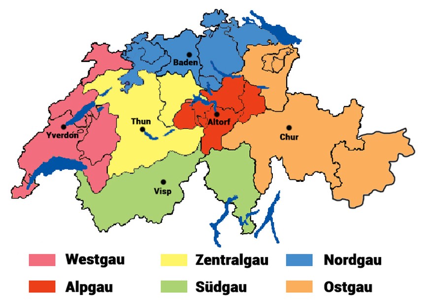 Dieser Vorschlag von User «Zappelphilipp» zur Neueinteilung der Schweiz inkorporiert gleich noch die italienische autonome Region Trentino-Südtirol.&nbsp;