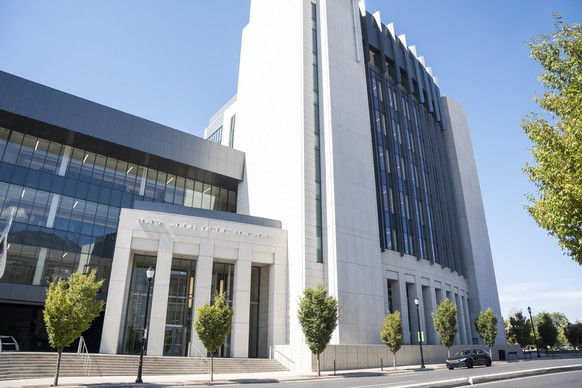 epa12383696 The Fourth Judicial District Courthouse is seen where Tyler James Robinson appeared virtually in court for the first time at in Provo, Utah, USA, 16 September 2025. Robinson was arrested a ...