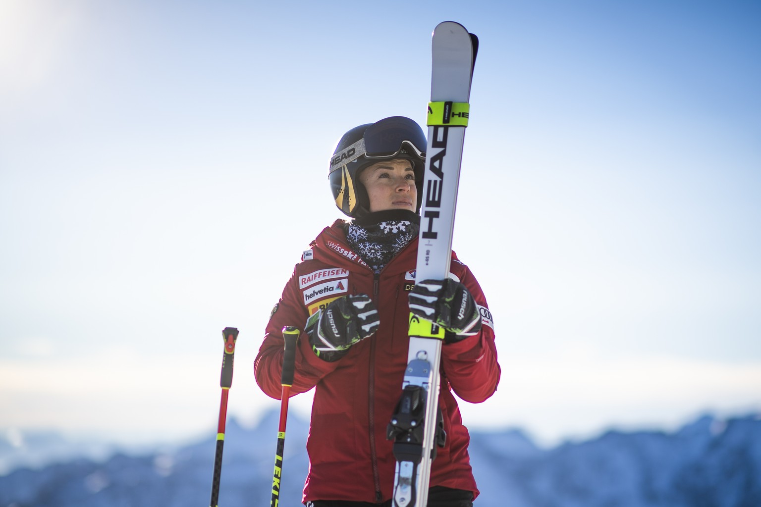 Lara Gut-Behrami of Switzerland waits for the start of the first training prior the FIS Alpine Ski World Cup season in Soelden, Austria, Friday, Oct. 22, 2021. The Alpine Skiing World Cup season 2021/ ...