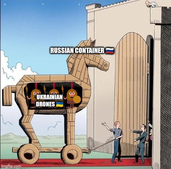 Meme zur erfolgreichen ukrainischen Drohnen-Operation gegen Russlands Bomberflotte.