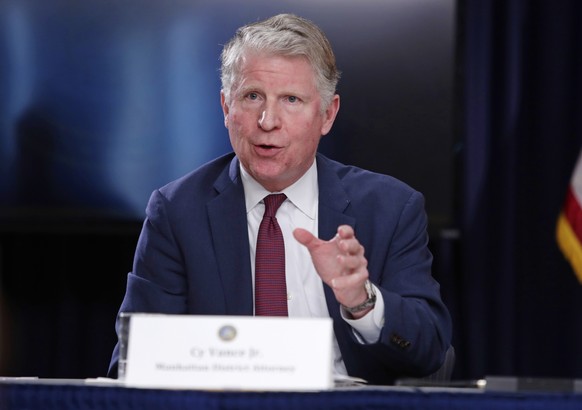 FILE- In this May 10, 2018 file photo, New York County District Attorney Cyrus Vance gestures while responding to a question during a news conference in New York. Vance has been under a microscope ove ...