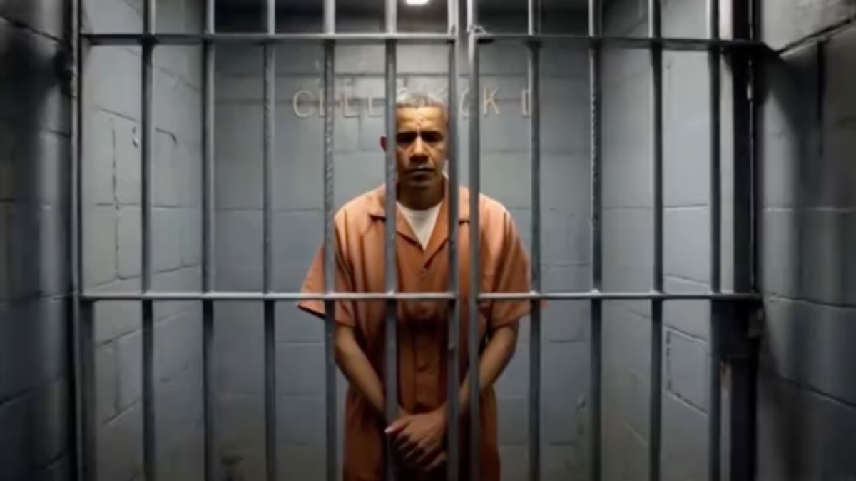 Screenshot eines KI-generierten Videos, das Ex-US-Präsident Barack Obama in einer Gefängniszelle zeigt. Von Donald Trump auf seiner Social-Media-Plattform «TruthSocial» am 20. Juli 2025 verbreitet.