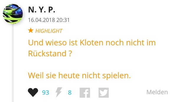 Kloten trifft erneut! Ist das bereits die Vorentscheidung?
Und wieso führt Kloten ?

Weil sie heute spielen.