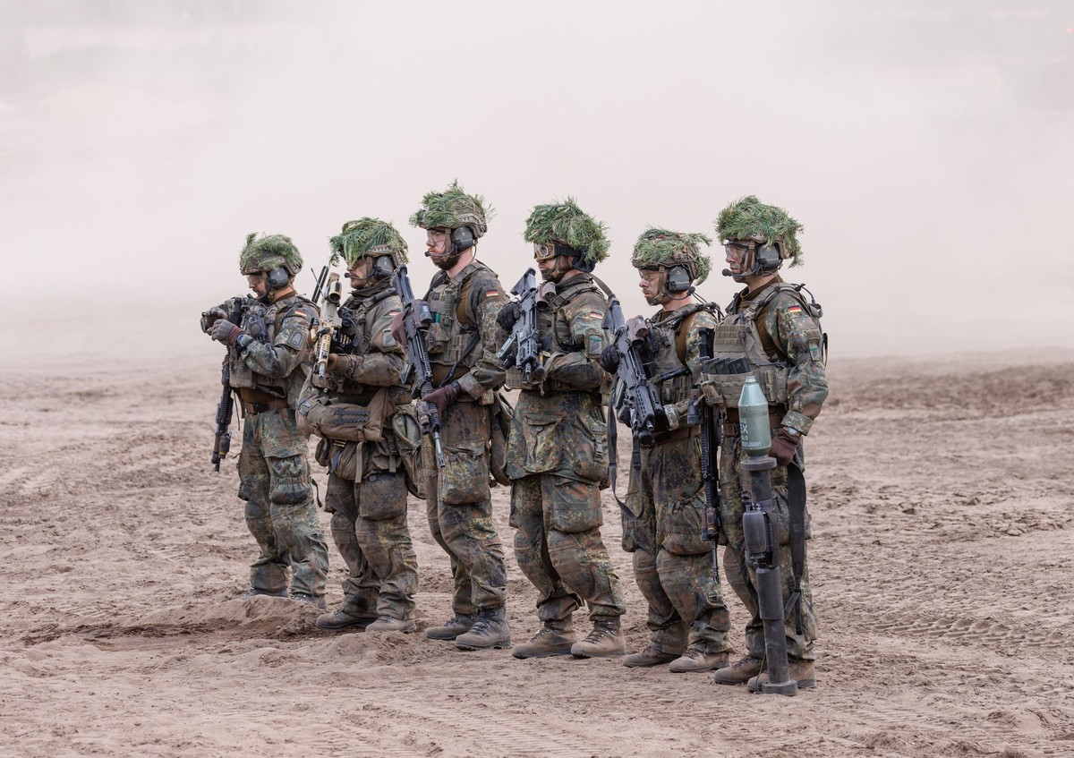 PABRADE, LITHUANIA - MAY 29: The crew of a Puma infantry fighting vehicle presents themselves during the NATO large-scale exercise Steadfast Defender and the German portion of the exercise, Quadriga 2 ...