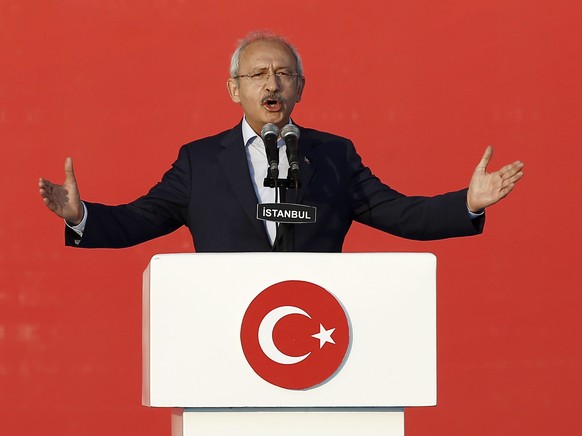 epa05509582 (FILE) A file photo dated 07 August 2016 showing leader of main Turkish opposition Republic Public Party (CHP) Kemal Kilicdaroglu speaking during a rally to protest the failed coup attempt ...