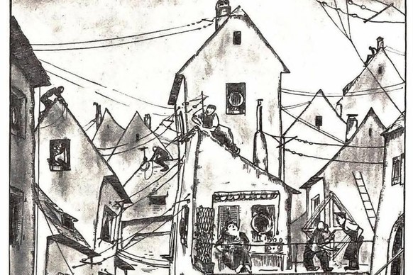 Die Satirezeitschrift Bärenspiegel karikiert im November 1924 ein neues Phänomen: Radiohörer und Radiohörerinnen und ihre Antennenkonstruktionen. Quelle: Der Bärenspiegel: Bernisch-Schweizerische humo ...