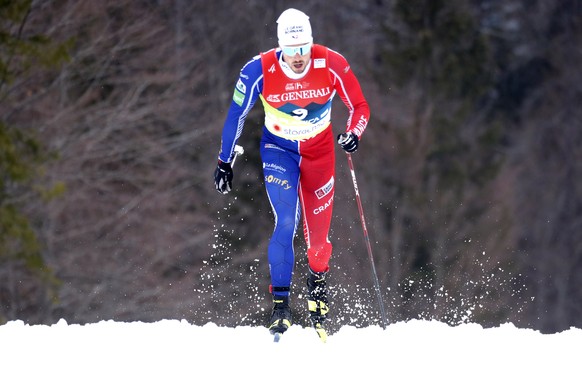 epa10485627 Lucas Chanavat of France in action during the Cross-Country Men&#039;s Sprint Classic Qualification, at the FIS Nordic Skiing World Championships in Planica, Slovenia, 23 February 2023. EP ...