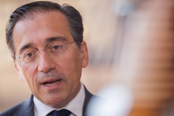 epa12238743 Spanish Minister of Foreign Affairs, European Union and Cooperation Jose Manuel Albares Bueno speaks with journalists at a Foreign Affairs Council at the EU Council in Brussels, Belgium, 1 ...