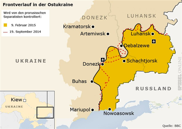 Der aktuelle Frontverlauf in der Ostukraine.
