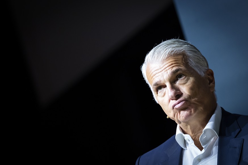 Sergio P. Ermotti, Group Chief Executive Officer of Swiss bank UBS reacts on stage during the Finance Forum Zurich in this picture taken on Tuesday, September 22, 2026 in Zurich, Switzerland. (KEYSTON ...