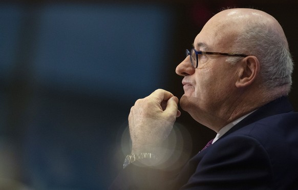 European Commissioner designate for Trade Phil Hogan answers questions during his hearing at the European Parliament in Brussels, Monday, Sept. 30, 2019. (AP Photo/Virginia Mayo)
Phil Hogan