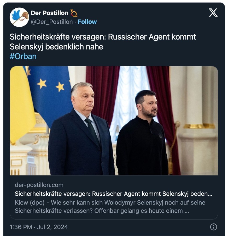 Tweet zu Selenskyj trifft Orban.