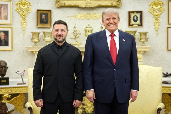 Ukraine s President Volodymyr Zelensky L and US President Donald Trump posing for a photo during their meeting in Washington, DC on Tuesday, July 28, 2026, amid the Russian invasion of Ukraine. PUBLIC ...