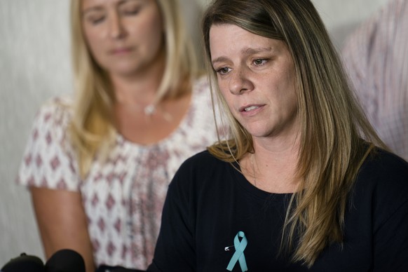 Nichole Schmidt, mother of Gabby Petito, whose death on a cross-country trip has sparked a manhunt for her boyfriend Brian Laundrie, speaks during a news conference, Tuesday, Sept. 28, 2021, in Bohemi ...