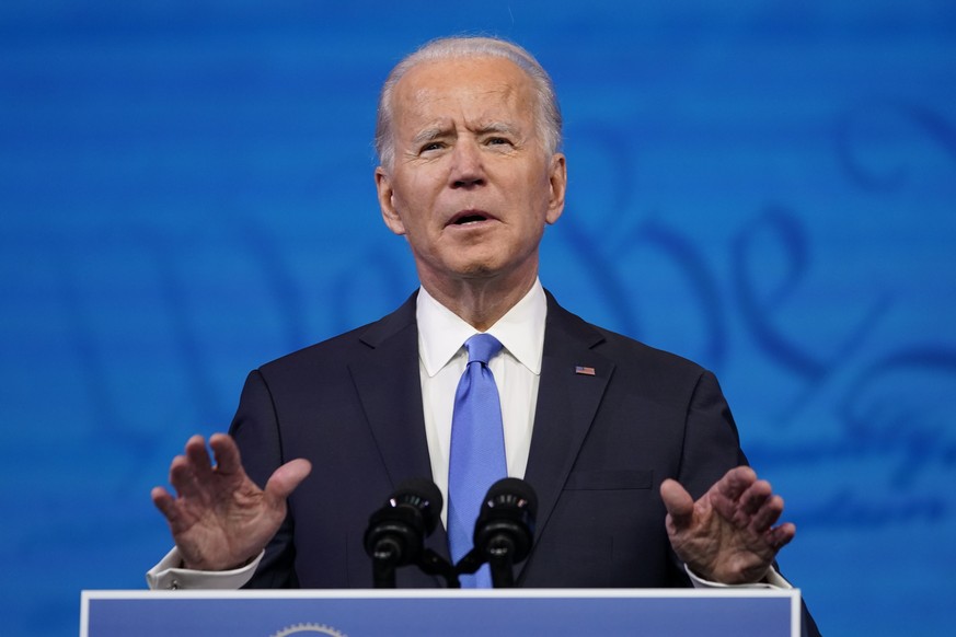 President-elect Joe Biden speaks after the Electoral College formally elected him as president, Monday, Dec. 14, 2020, at The Queen theater in Wilmington, Del. (AP Photo/Patrick Semansky)
Joe Biden