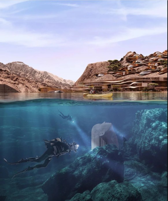 Konzept des Sees im Saudi-Arabischen Bergresort «Trojena» im Rahmen des Megaprojekts «NEOM».