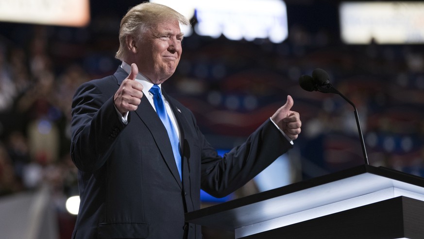 Republican presidential candidate Donald Trump arrives to introduce his wife Melania during the Republican National Convention, Monday, July 18, 2016, in Cleveland. (AP Photo/Evan Vucci)