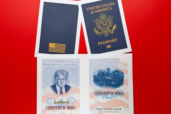 FILE - A sample of a limited release of a commemorative U.S. passport that celebrates America's 250th birthday and features a picture of President Donald Trump, is photographed, April 28, 2026. ( ...
