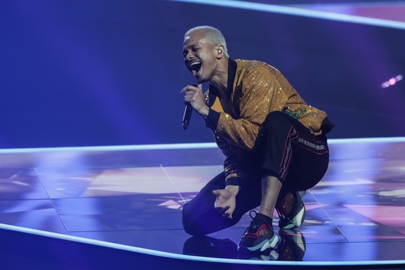 Benny Cristo from Czech Republic performs during rehearsals at the Eurovision Song Contest at Ahoy arena in Rotterdam, Netherlands, Wednesday, May 19, 2021. (AP Photo/Peter Dejong)
Benny Cristo