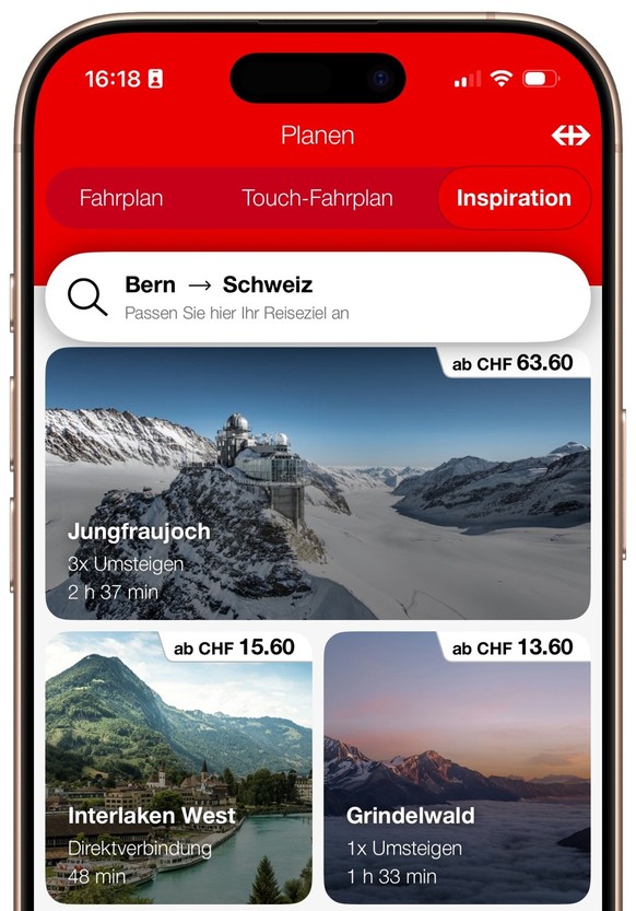 Screenshot SBB-App (SBB Preview, Dezember 2024)