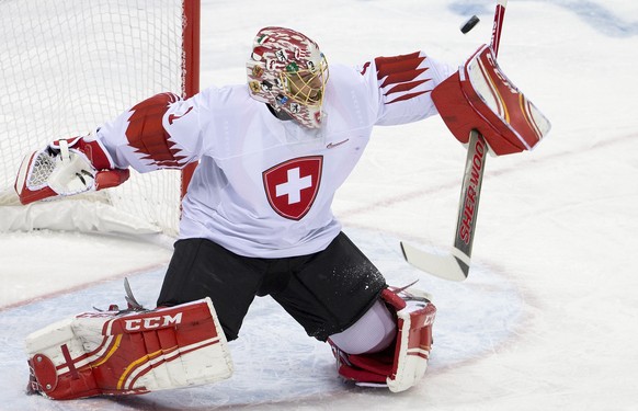 Jonas Hiller, goalkeeper of Switzerland, during the men ice hockey preliminary round match between Switzerland and Czech Republic in the Gangneung Hockey Center in Gangneung during the XXIII Winter Ol ...