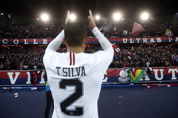 epa08473653 (FILE) - Thiago Silva of Paris Saint Germain celebrates after the UEFA Champions League Group C soccer match between Paris Saint Germain and Liverpool at the Parc des Princes stadium in Pa ...